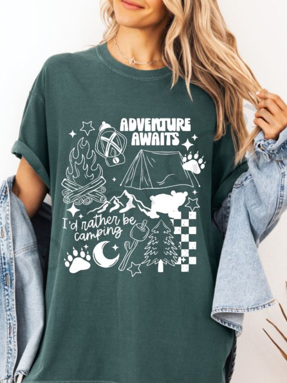 Comfort Colors I'd Rather Be Camping Graphic T Shirt Outdoor Adventure Tee